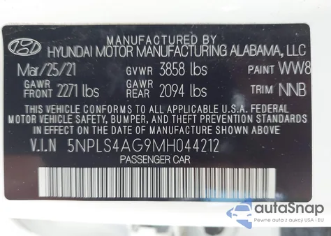 2021 Hyundai Elantra Sel from USA, damaged, VIN 5NPLS4AG9MH044212
